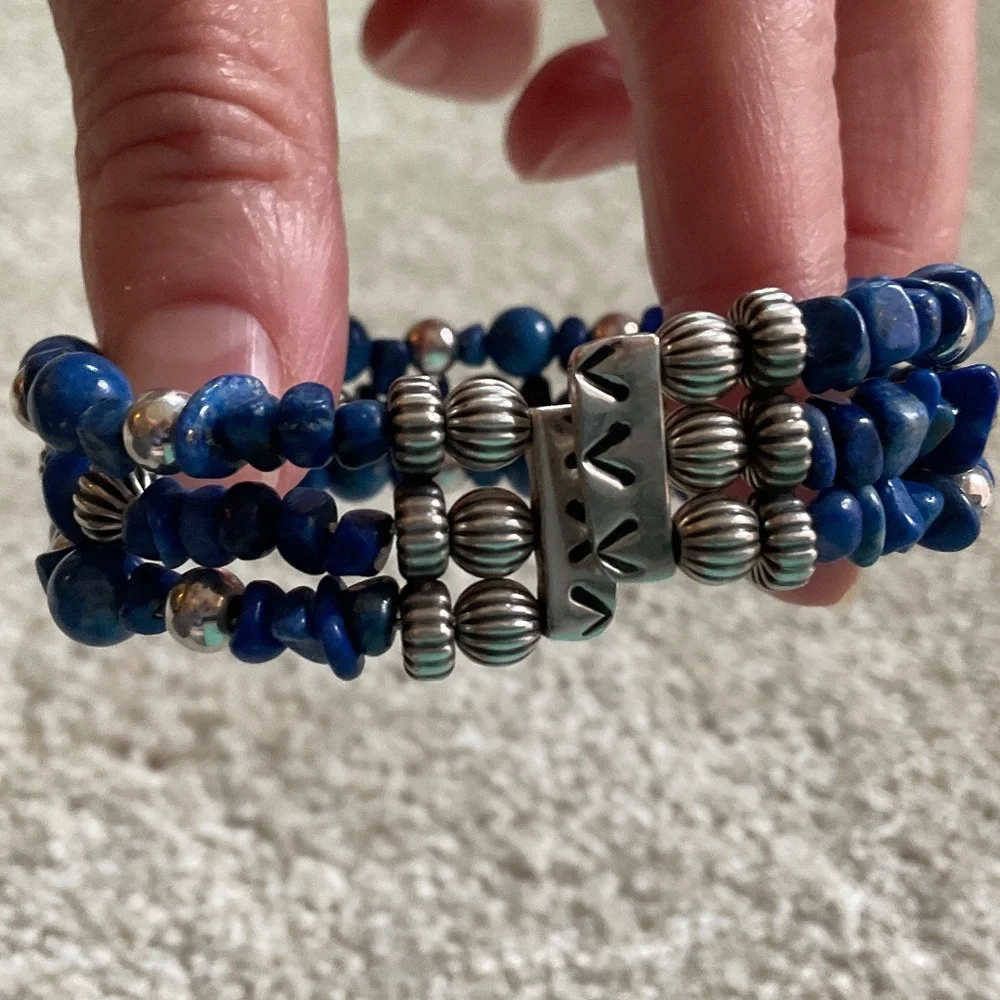 Carolyn Polllack Lapis Lazuli and Sterling Silver Wrap Bracelet